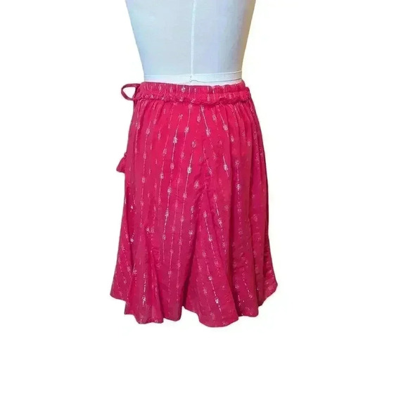 Crown & Ivy Medium Coral Lined Skirt Metallic Pattern Drawstring Tassels - Picture 4 of 8